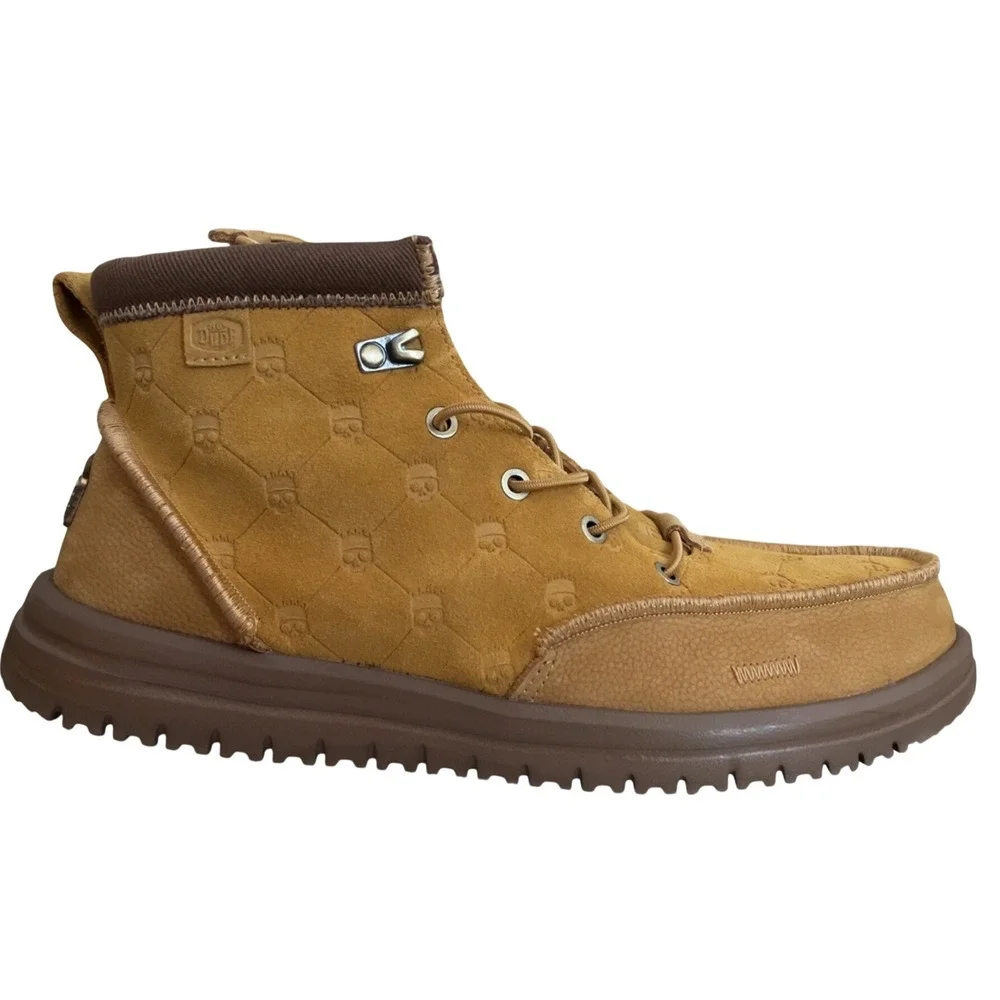 Jelly Roll x Hey Dude Leather Boots Bradley Tan Brown Skull Print Mens Sz 12